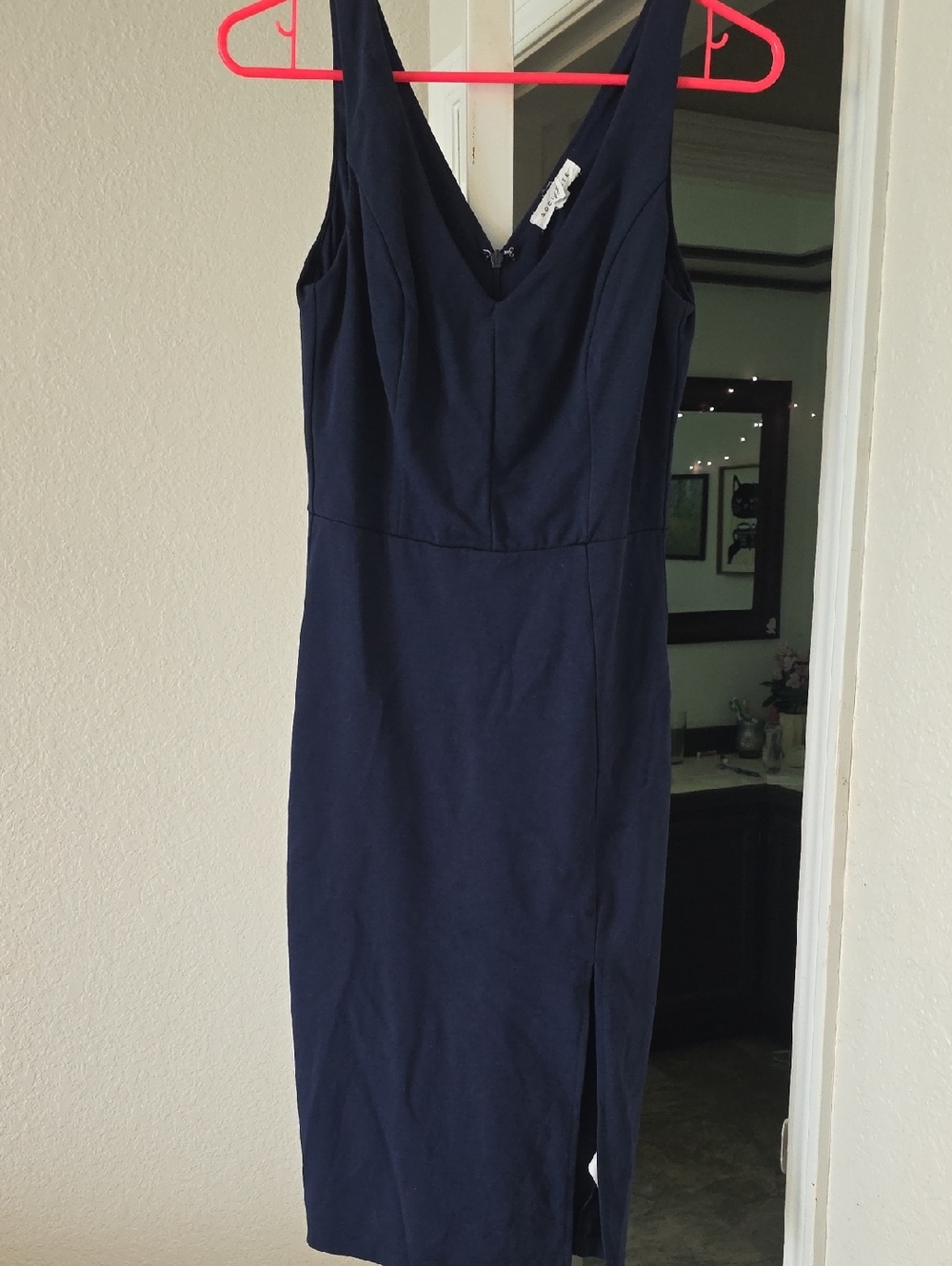 Sleeveless Navy Sheath Dress with V-Neck
